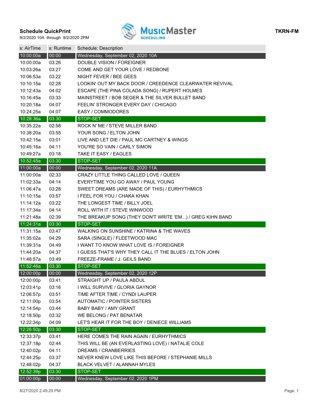 Schedule Quickprint TKRN-FM