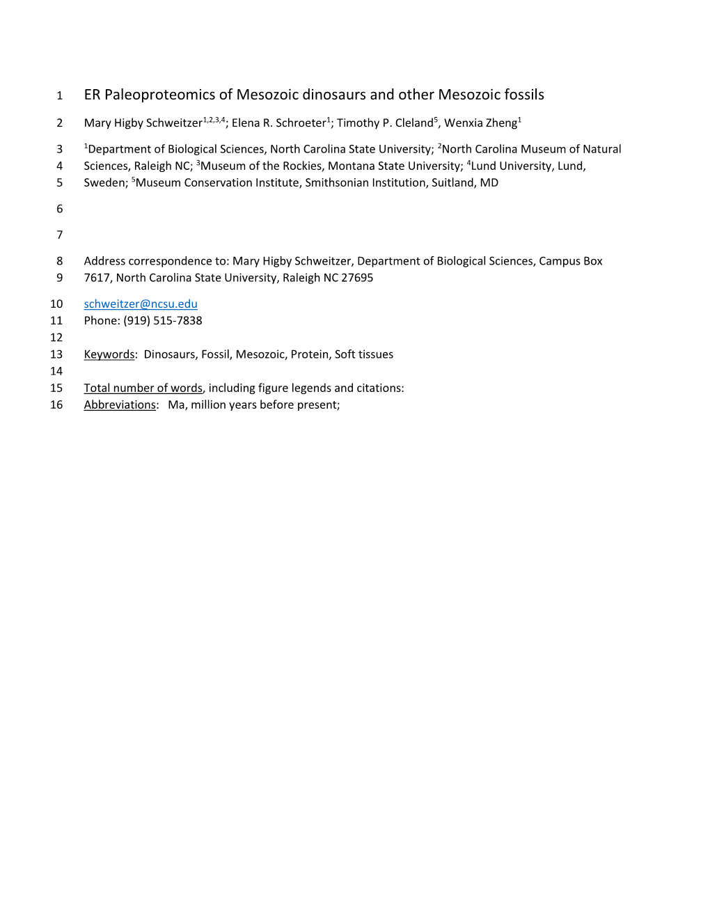 ER Paleoproteomics of Mesozoic Dinosaurs and Other Mesozoic Fossils