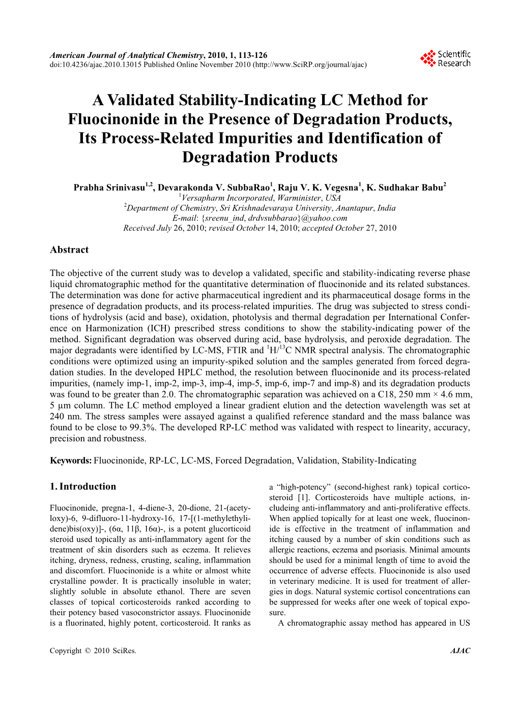 A Validated Stability-Indicating LC Method for Fluocinonide in The