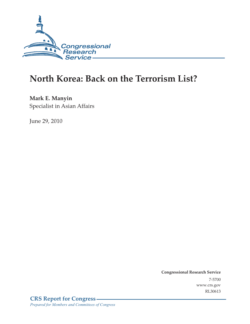 North Korea: Back on the Terrorism List?