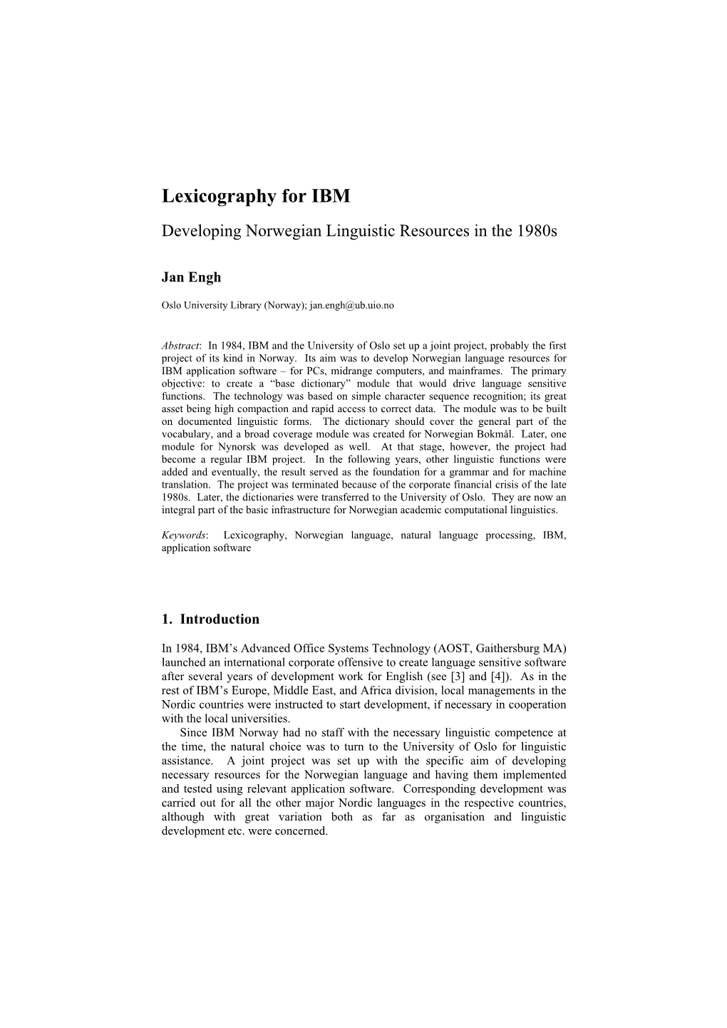 Lexicography for IBM