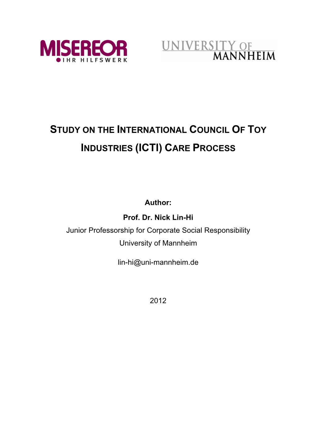Study on the International Council of Toy Industries (Icti) Care Process