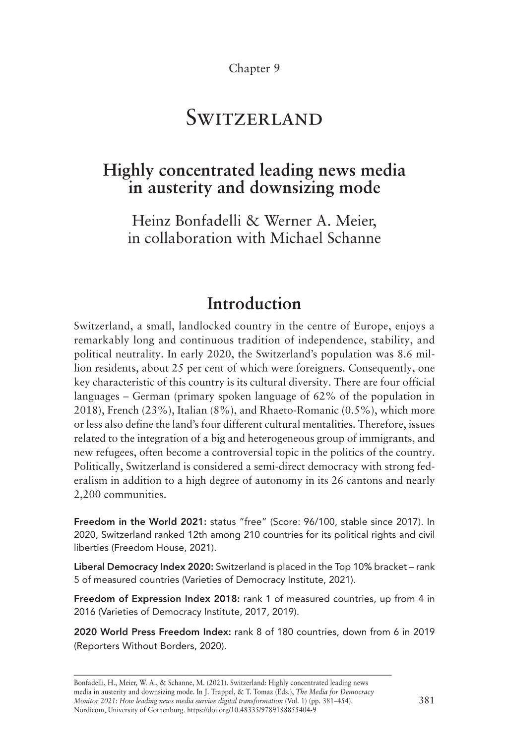 Chapter 9. Switzerland: Highly Concentrated Leading News Media