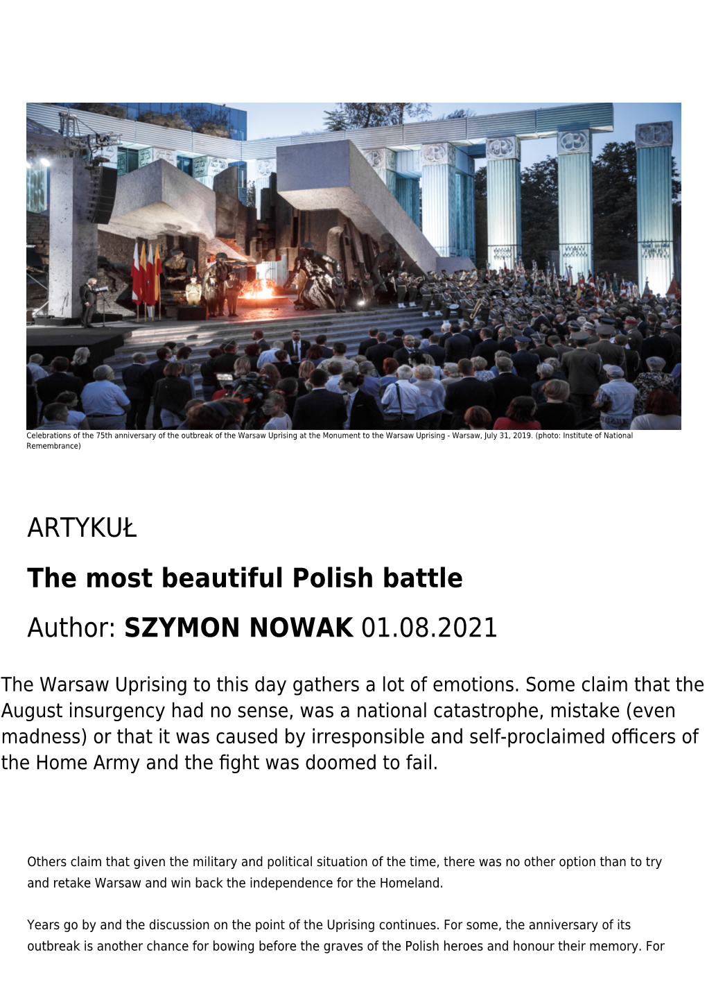 ARTYKUŁ the Most Beautiful Polish Battle Author: Szymon Nowak 07.10