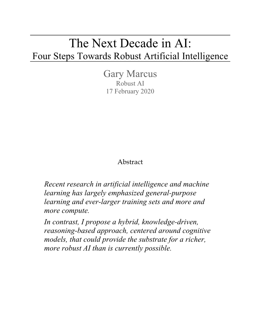 The Next Decade in AI: Four Steps Towards Robust Artificial Intelligence