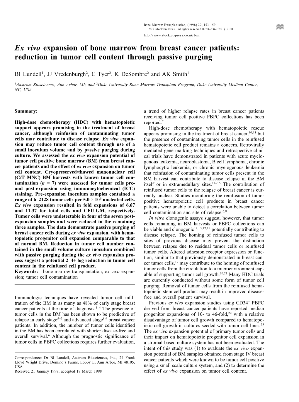 Ex Vivo Expansion of Bone Marrow from Breast Cancer Patients: Reduction in Tumor Cell Content Through Passive Purging