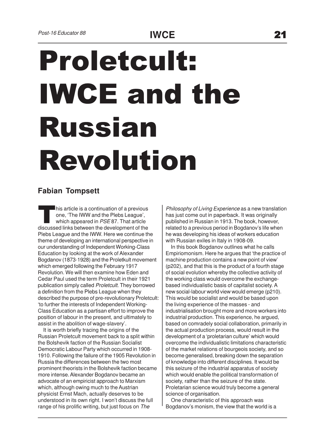 Proletcult- IWCE and the Russian Revolution