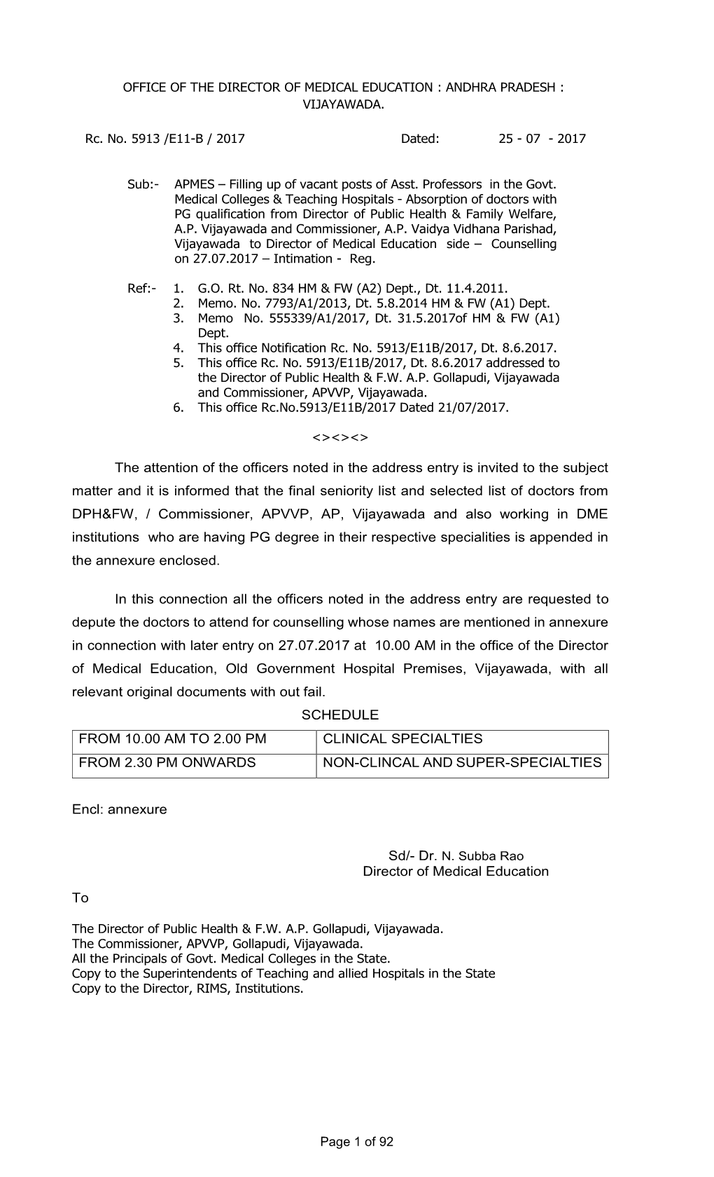 The Attention of the Officers Noted in the Address Entry Is Invited to the Subject Matter and It Is Informed That the Final Seni