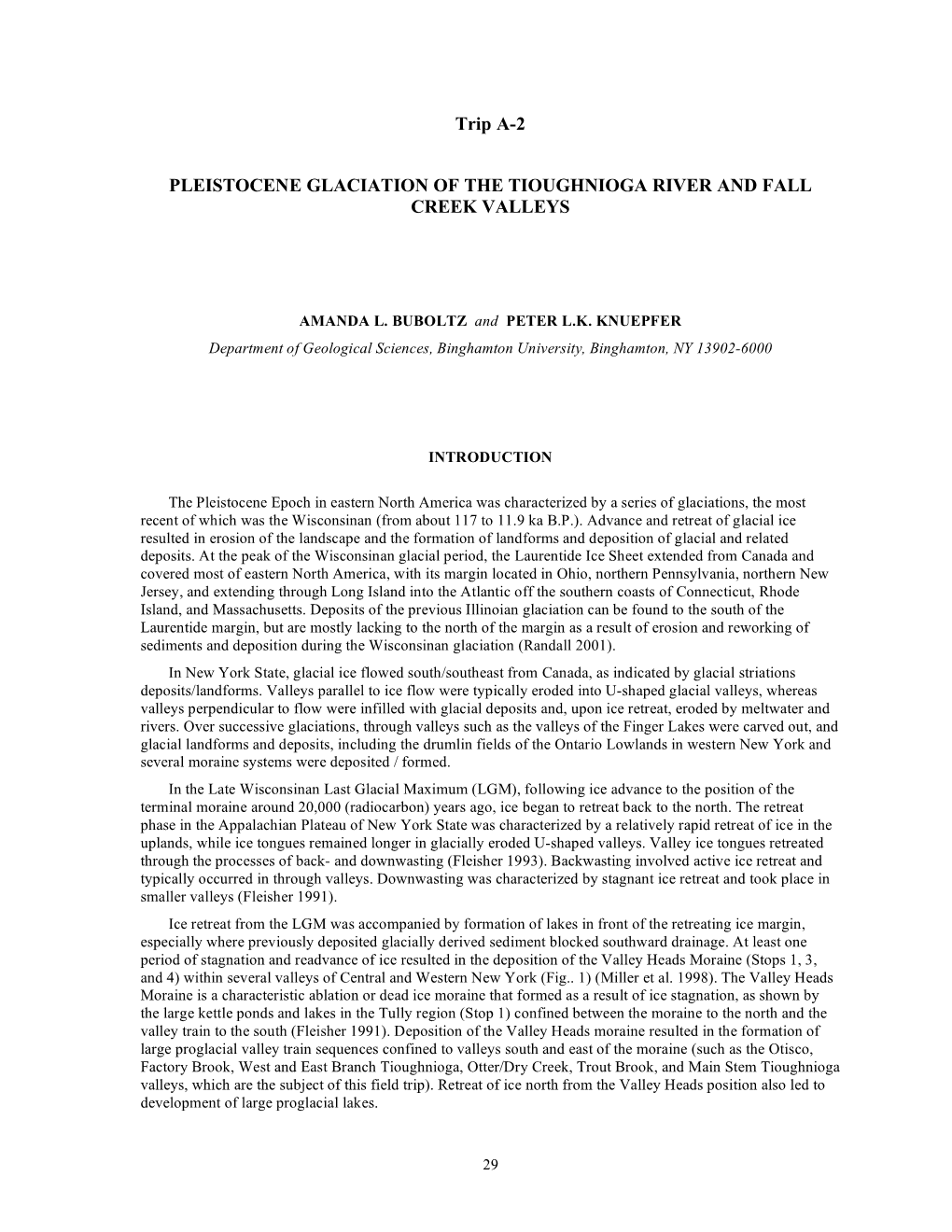 Trip A-2 Pleistocene Glaciation of the Tioughnioga River and Fall Creek Valleys