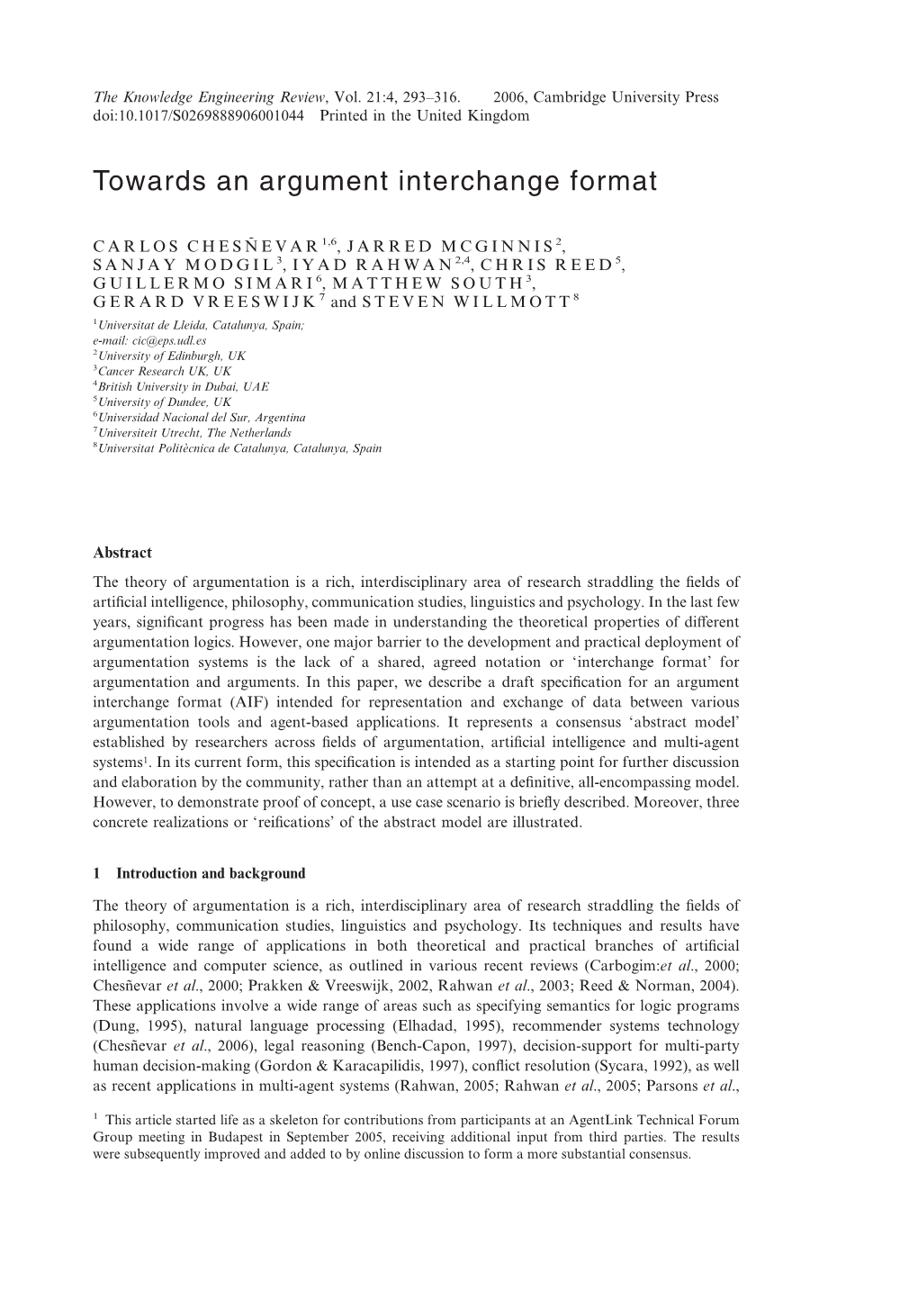 Towards an Argument Interchange Format