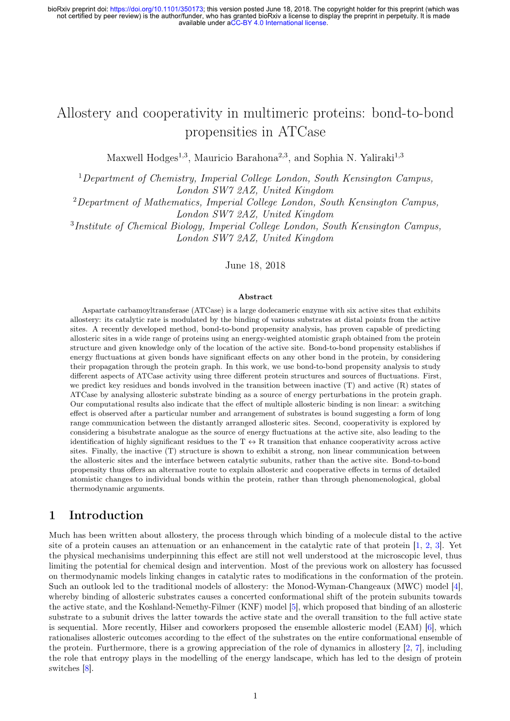 Allostery and Cooperativity in Multimeric Proteins: Bond-To-Bond Propensities in Atcase