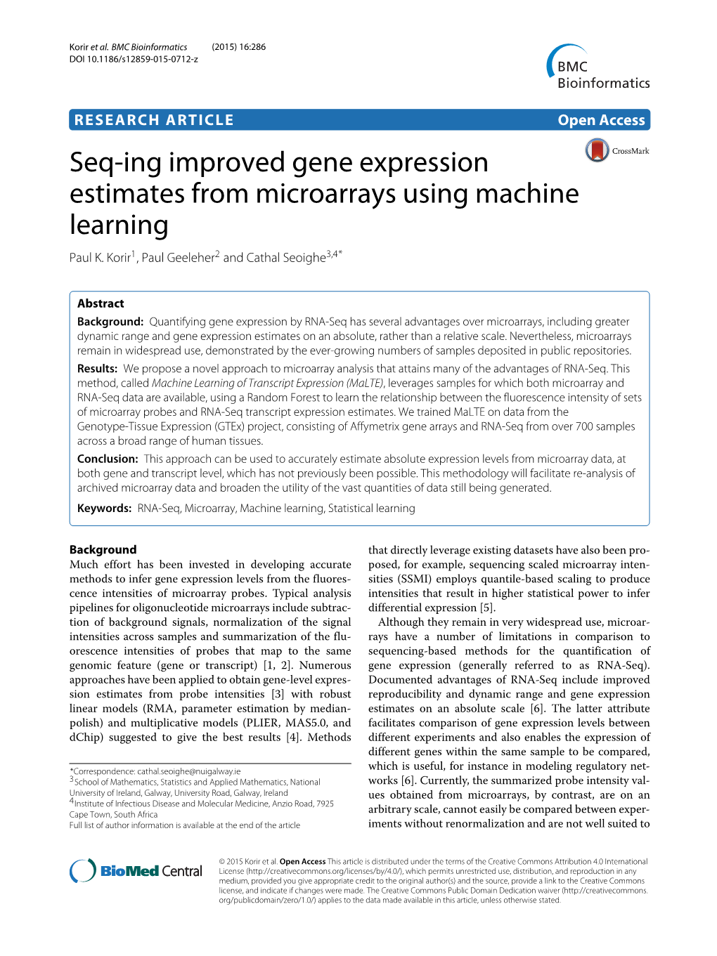 Seq-Ing Improved Gene Expression Estimates from Microarrays Using Machine Learning Paul K