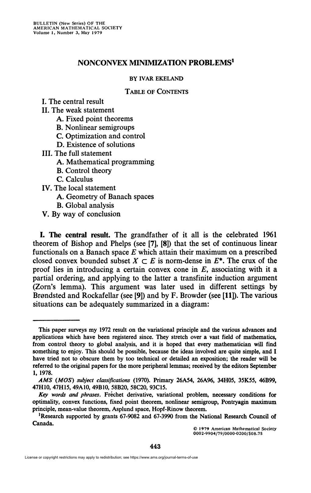 NONCONVEX MINIMIZATION PROBLEMS1 I. the Central Result II