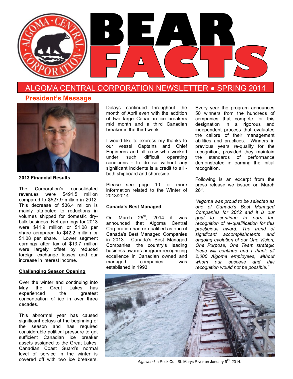 Algoma Central Corporation Newsletter Spring 2014