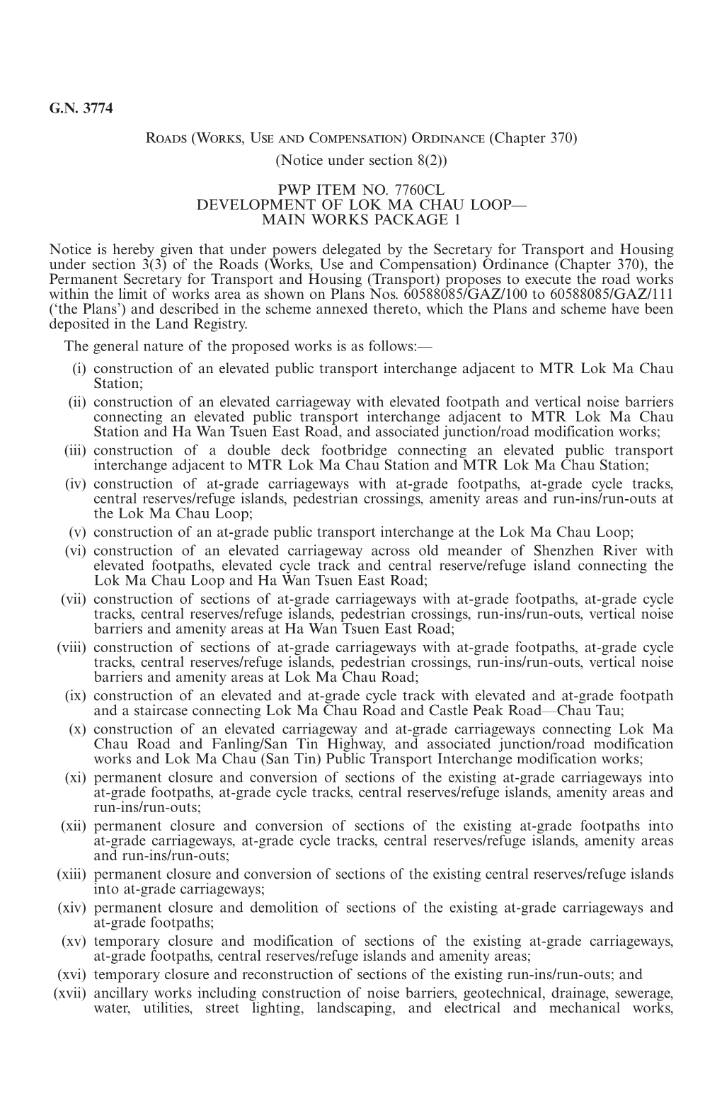 GN 3774 Roads (Works, Use and Compensation) Ordinance