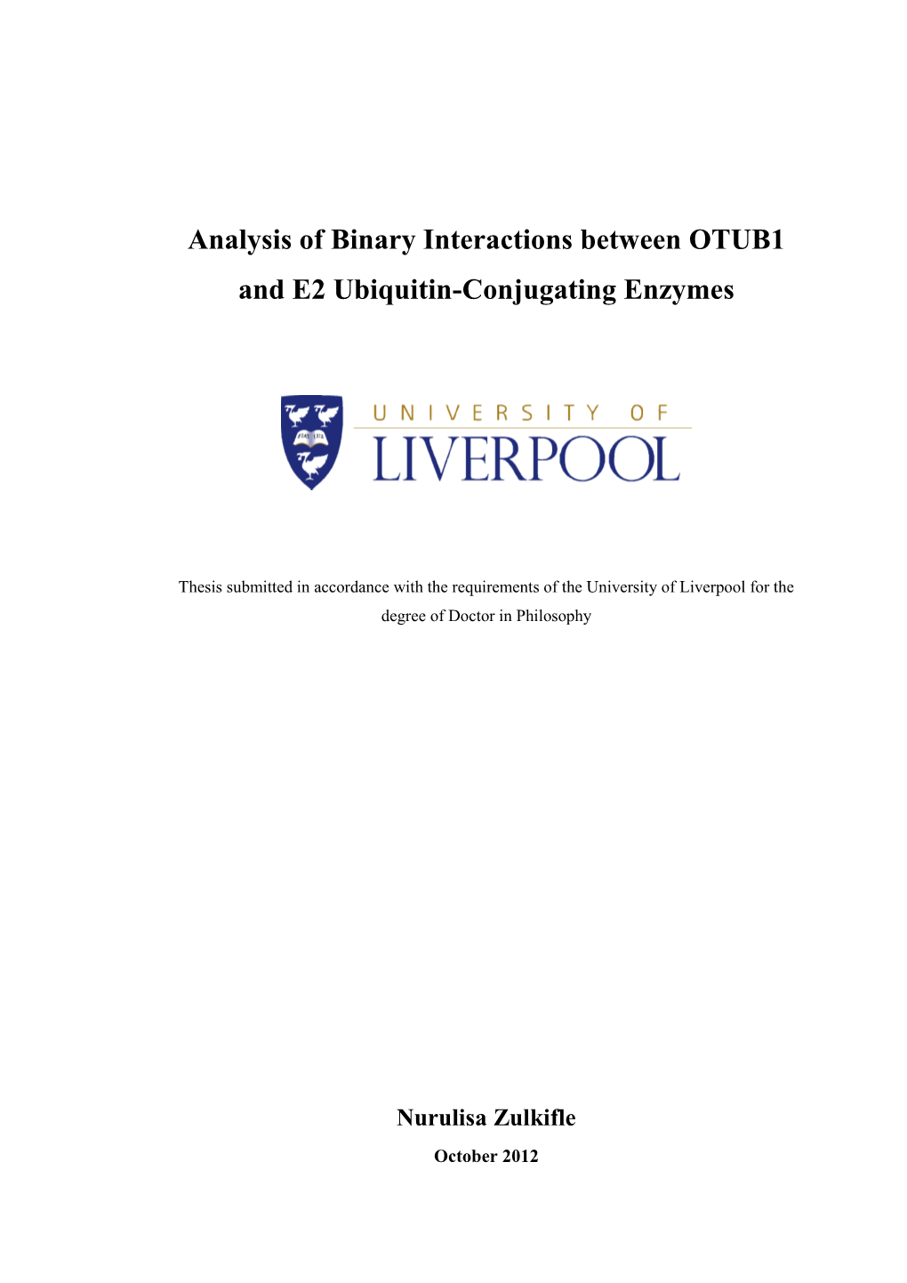 Analysis of Binary Interactions Between OTUB1 and E2 Ubiquitin-Conjugating Enzymes