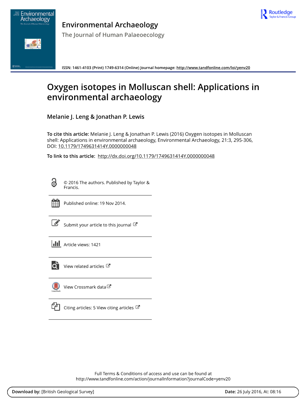 Oxygen Isotopes in Molluscan Shell: Applications in Environmental Archaeology