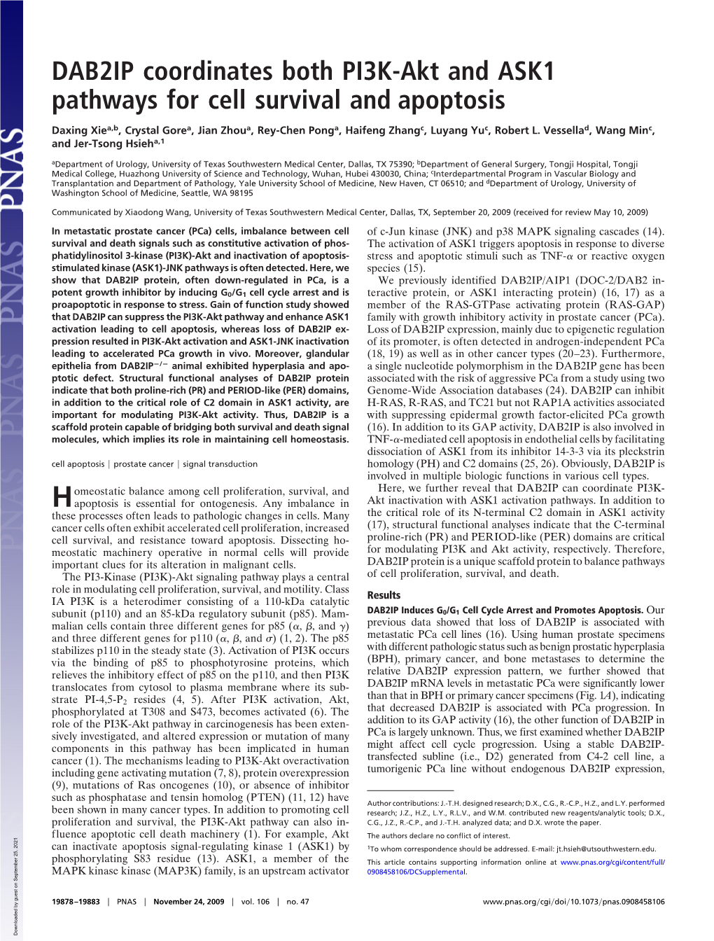 DAB2IP Coordinates Both PI3K-Akt and ASK1 Pathways for Cell Survival and Apoptosis