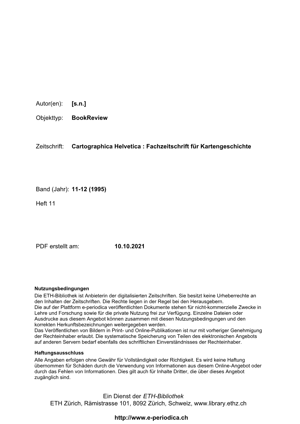 [Sn] Objekttyp: Bookreview Zeitschrift: Cartographica Helvetica