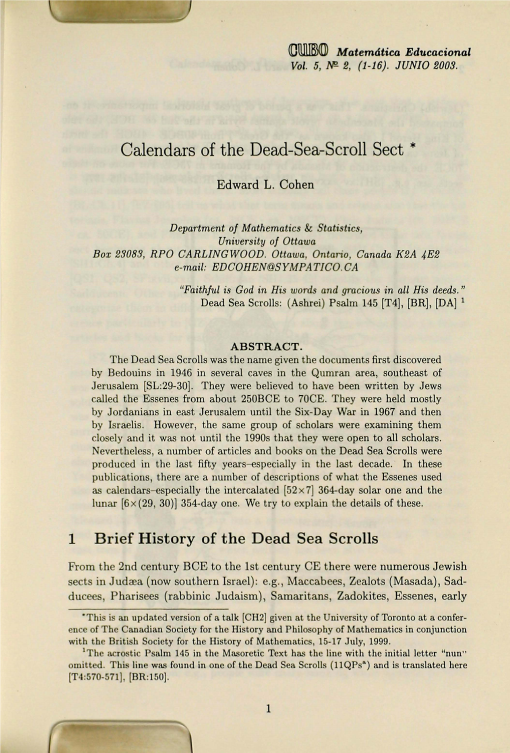 Calendars of the Dead-Sea-Scroll Sect *