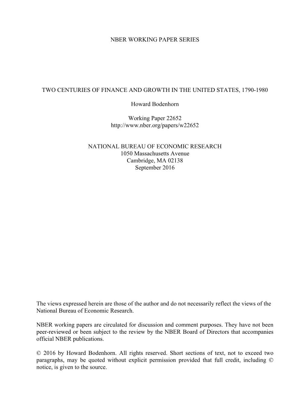 Two Centuries of Finance and Growth in the United States, 1790-1980