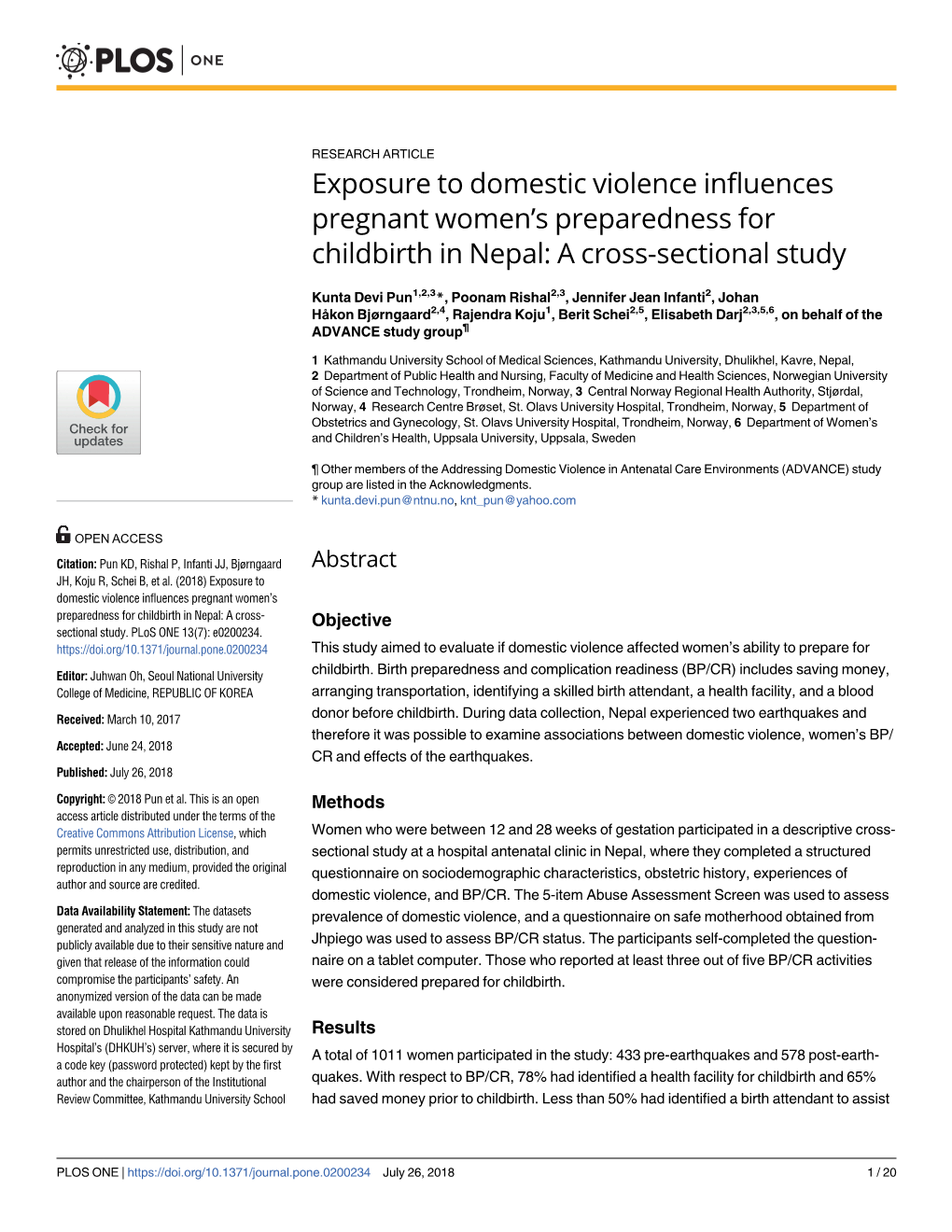 Exposure to Domestic Violence Influences Pregnant Women’S Preparedness for Childbirth in Nepal: a Cross-Sectional Study