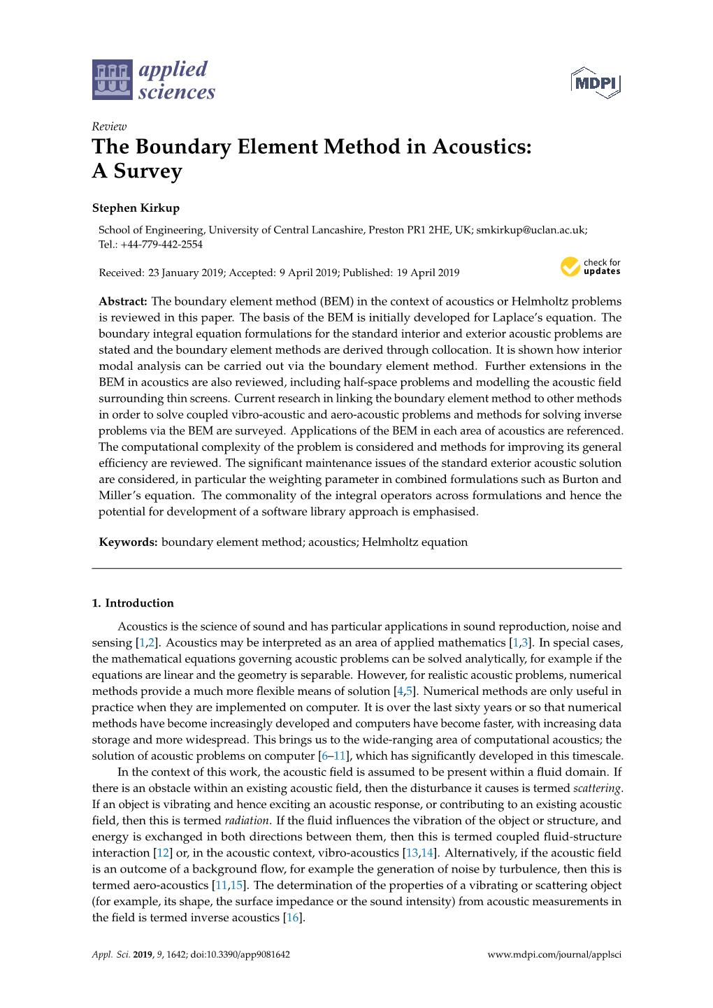 The Boundary Element Method in Acoustics: a Survey