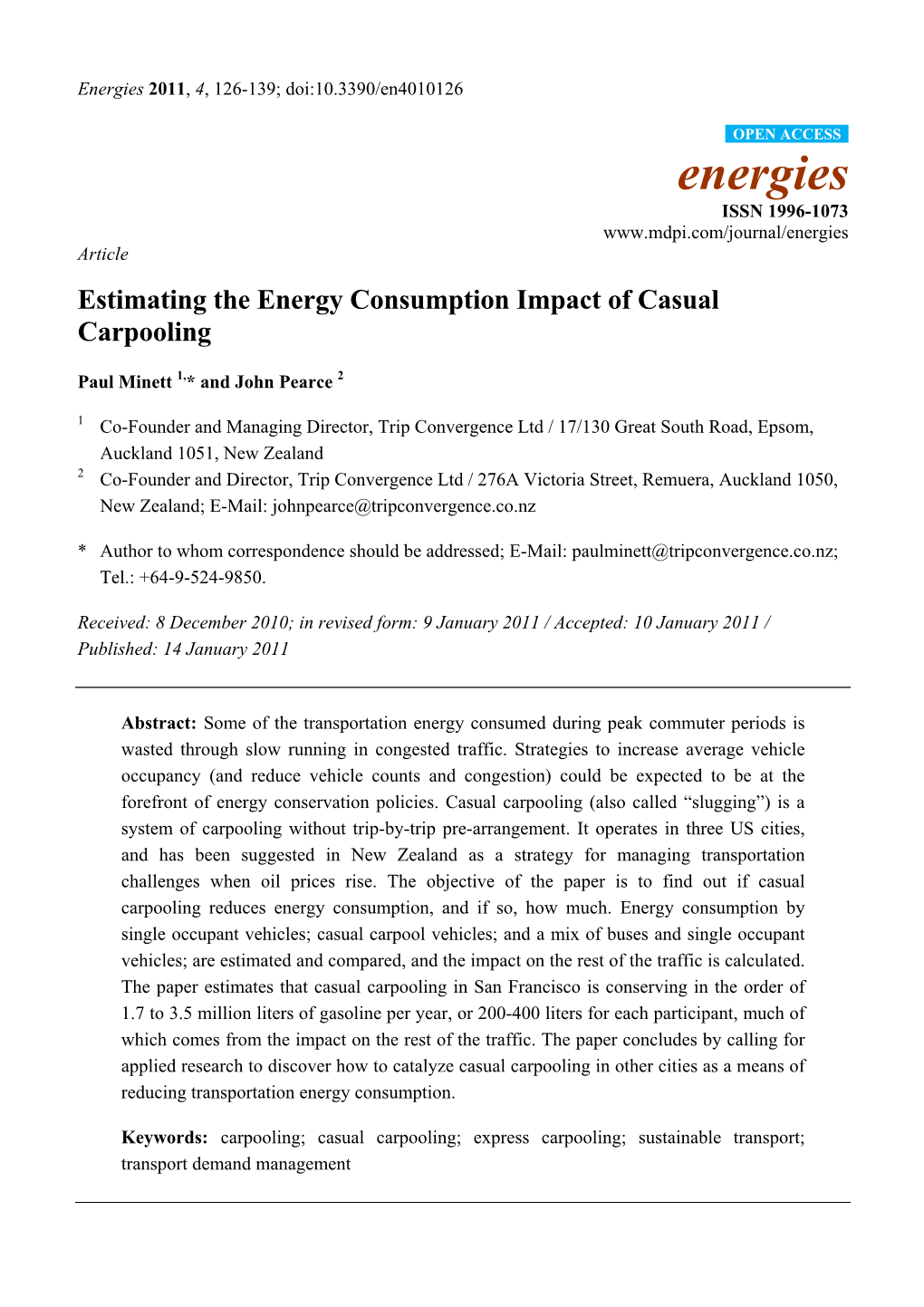 Estimating the Energy Consumption Impact of Casual Carpooling