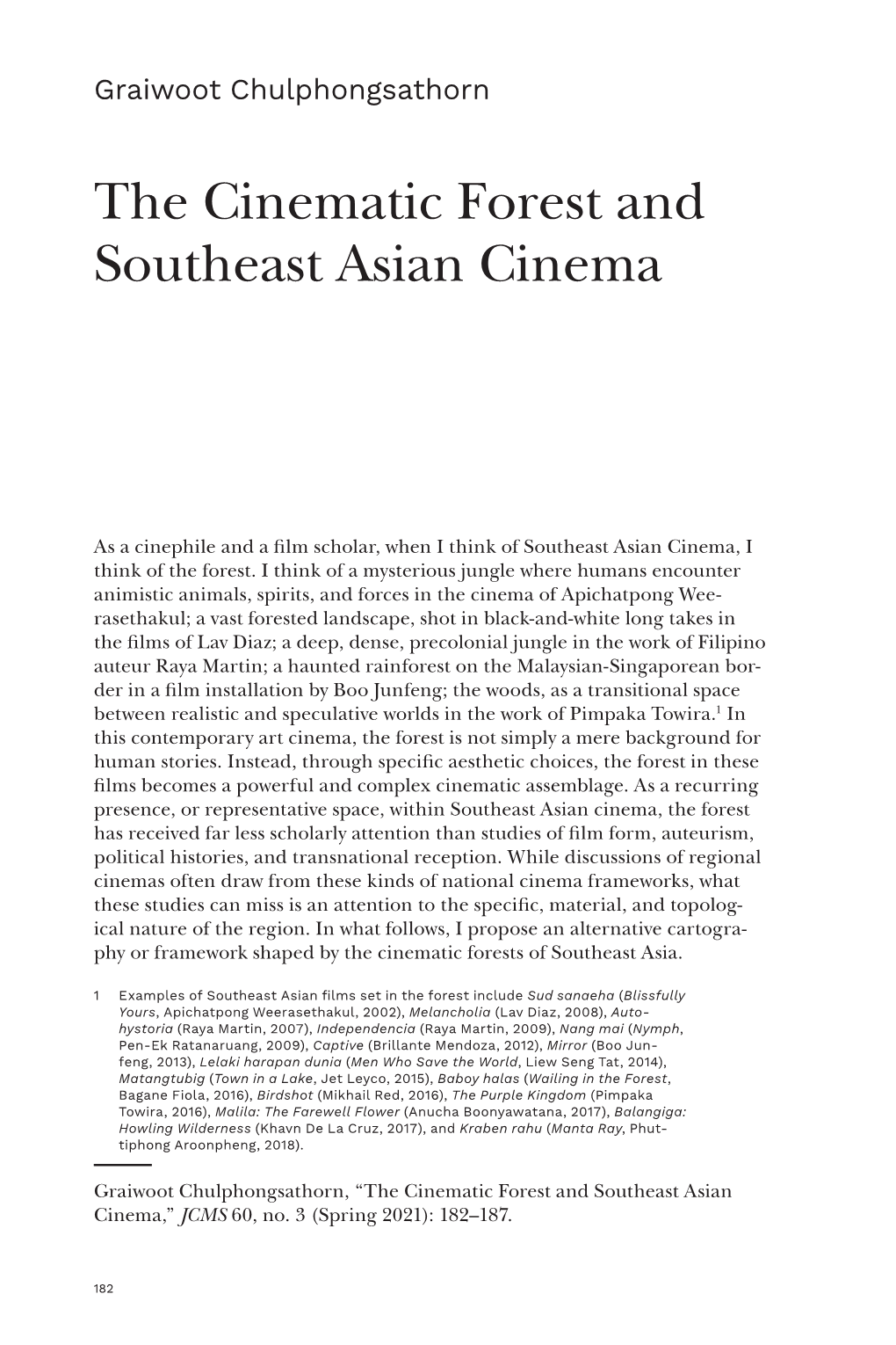 The Cinematic Forest and Southeast Asian Cinema