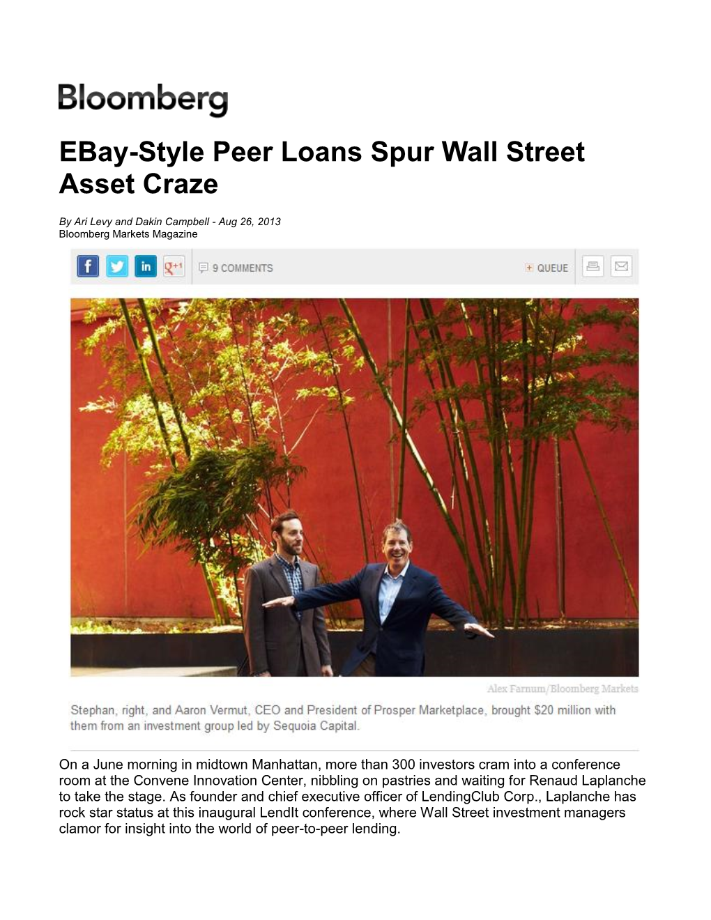 Ebay-Style Peer Loans Spur Wall Street Asset Craze