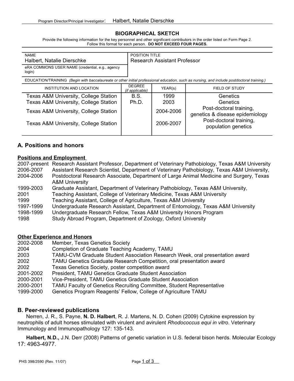 PHS 398 (Rev. 11/07), Biographical Sketch Format Page s1