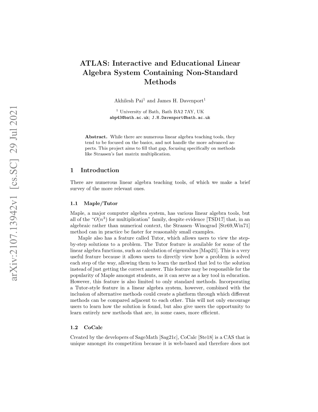 ATLAS: Interactive and Educational Linear Algebra System Containing