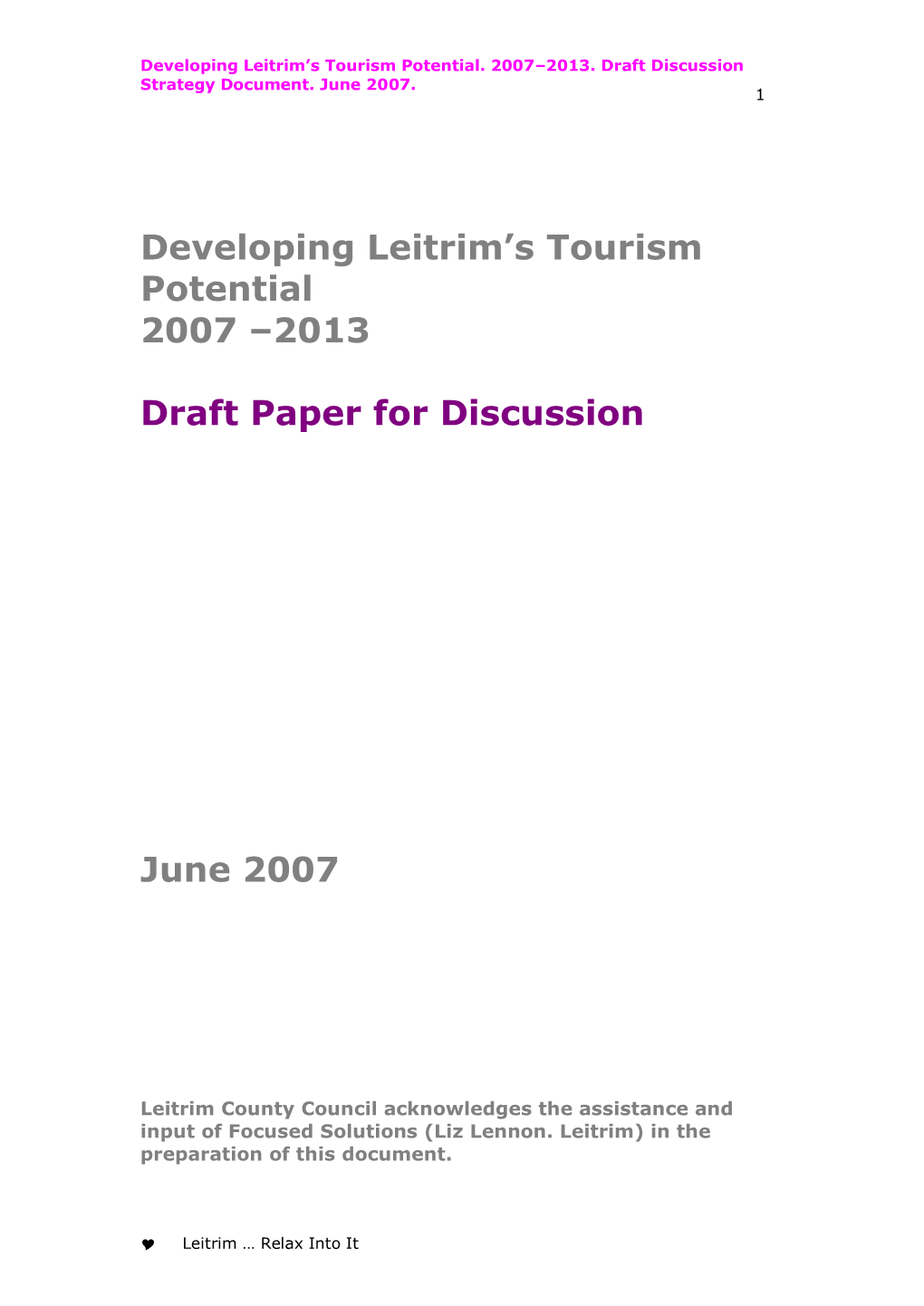 Leitrim Tourism Product Development Strategy 2007