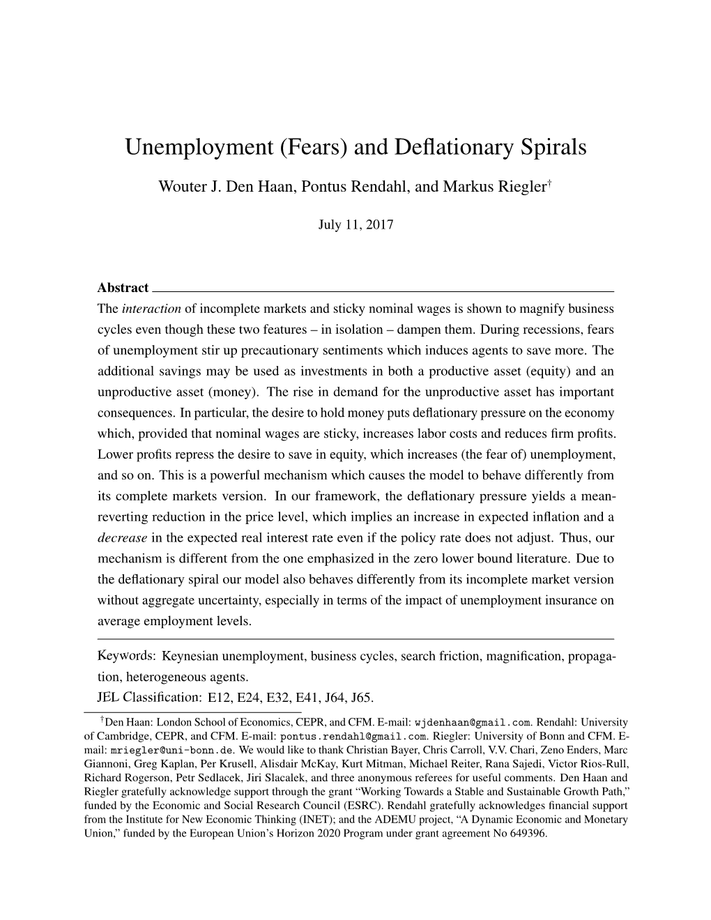 Unemployment (Fears) and Deflationary