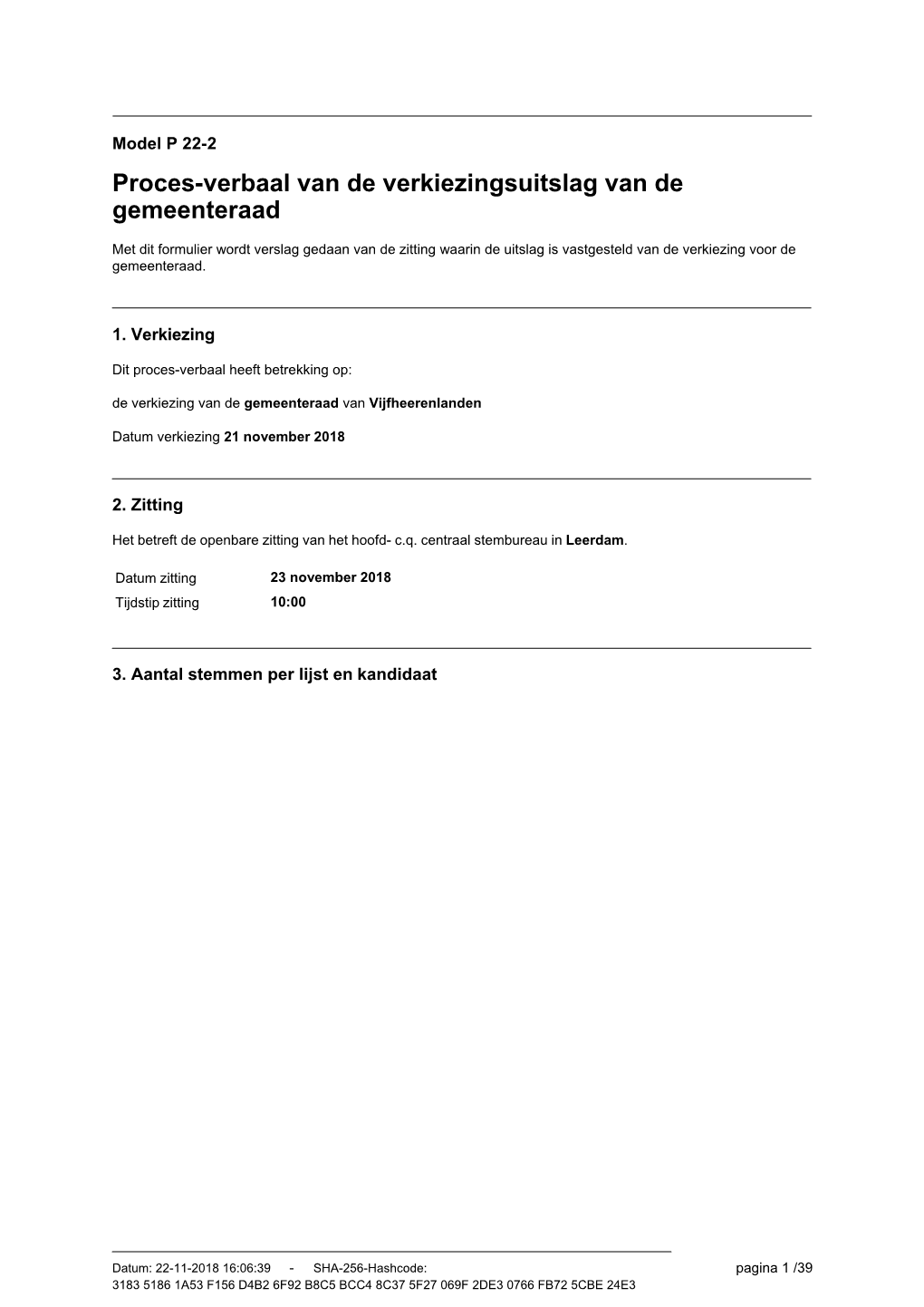 Model P 22-2 Proces-Verbaal Van De Verkiezingsuitslag Van De Gemeenteraad