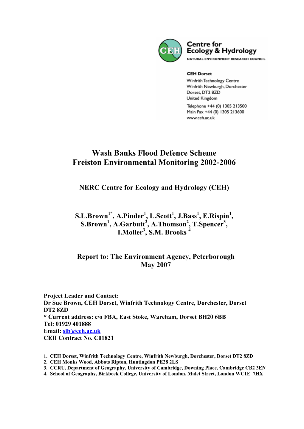 Wash Banks Flood Defence Scheme Freiston Environmental Monitoring 2002-2006