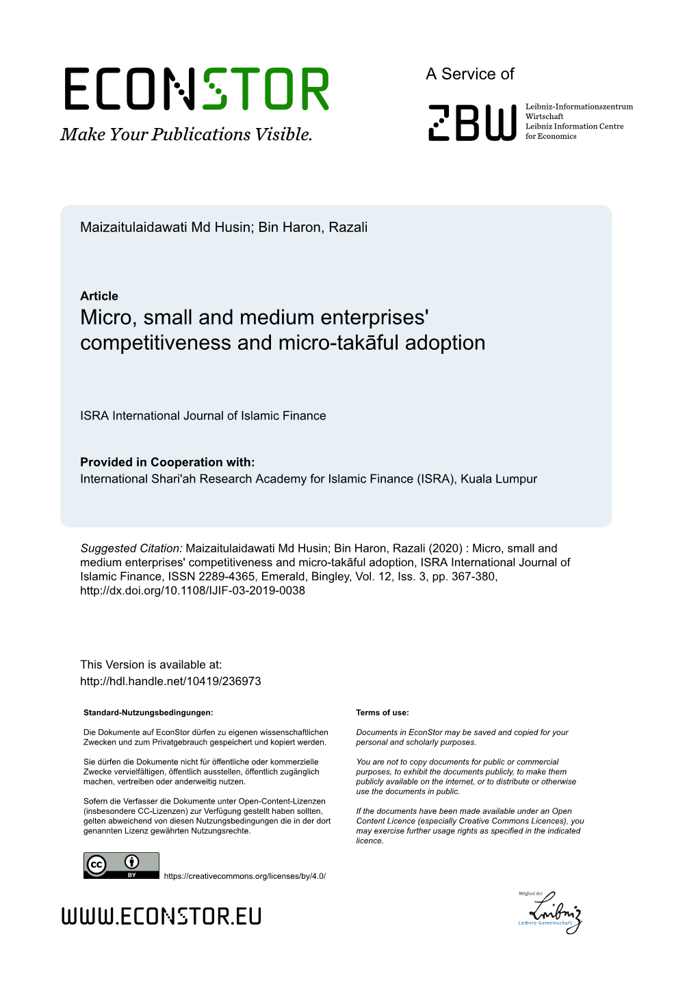 Micro, Small and Medium Enterprises' Competitiveness and Micro-Takāful Adoption