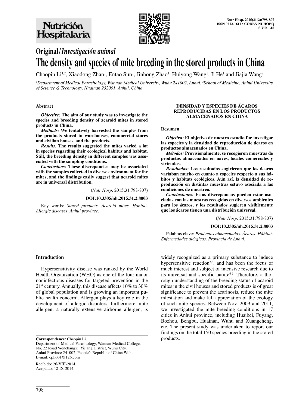 The Density and Species of Mite Breeding in the Stored Products In