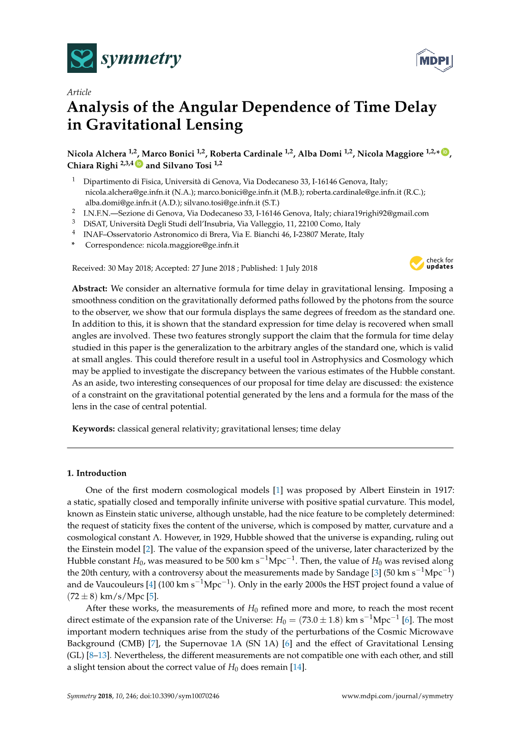 Analysis of the Angular Dependence of Time Delay in Gravitational Lensing