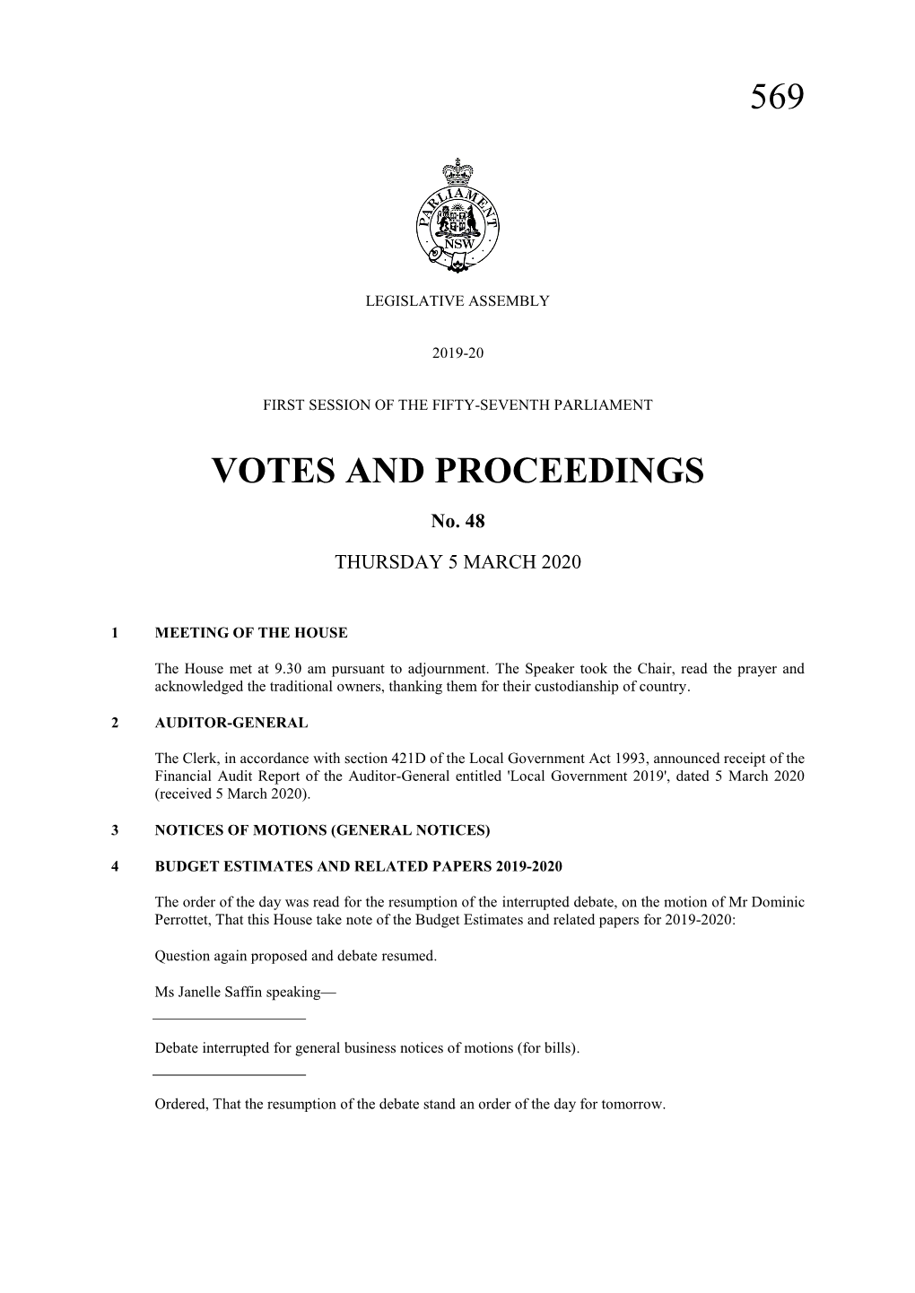 569 Votes and Proceedings