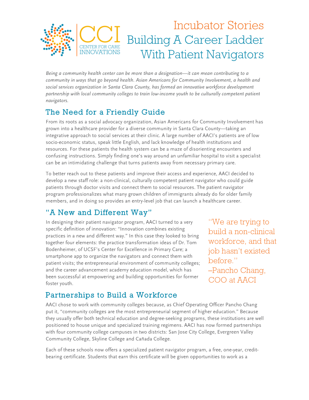 Incubator Stories Building a Career Ladder with Patient Navigators