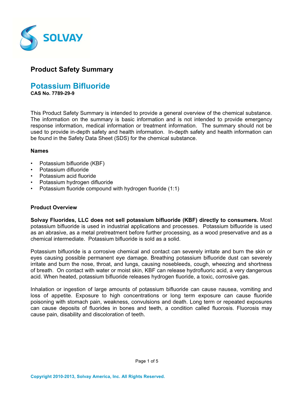 Product Safety Summary