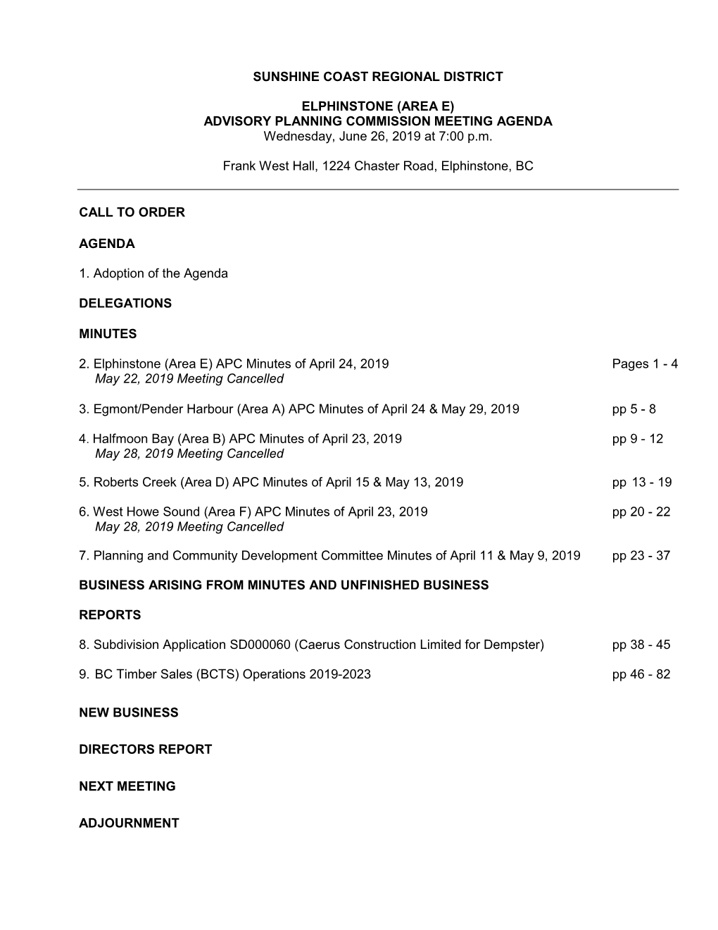 2019-JUN-26 Area E APC Agenda