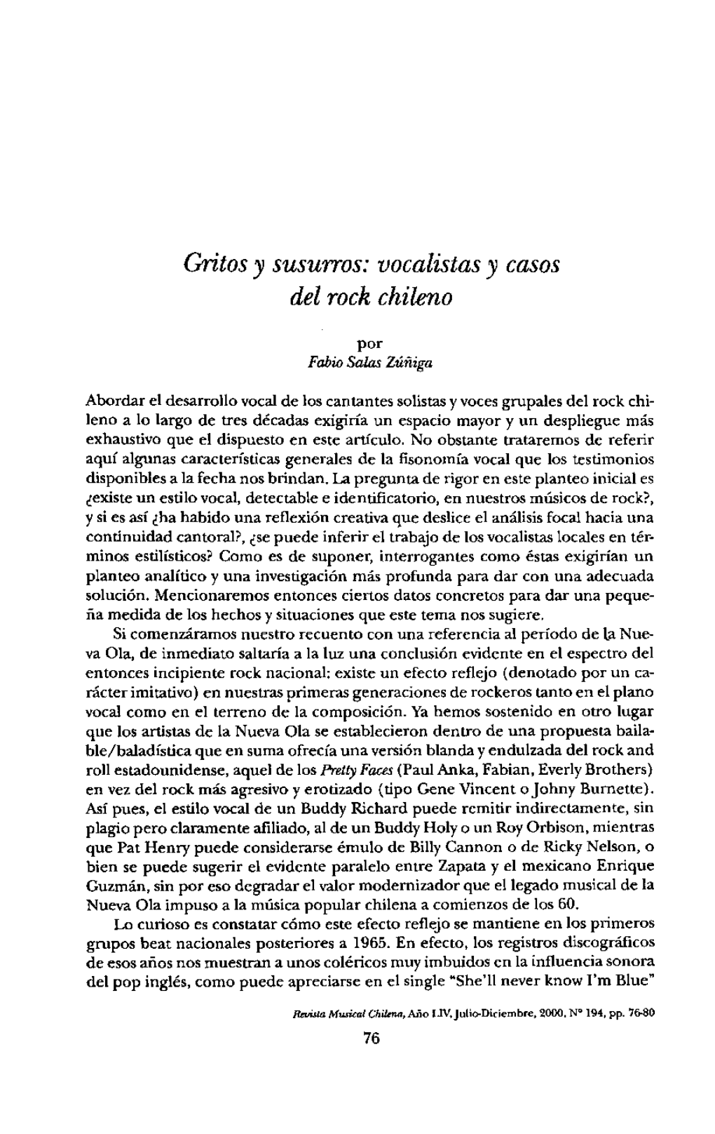 Gritos Y Susurros: Vocalistas Y Casos Del Rock Chileno