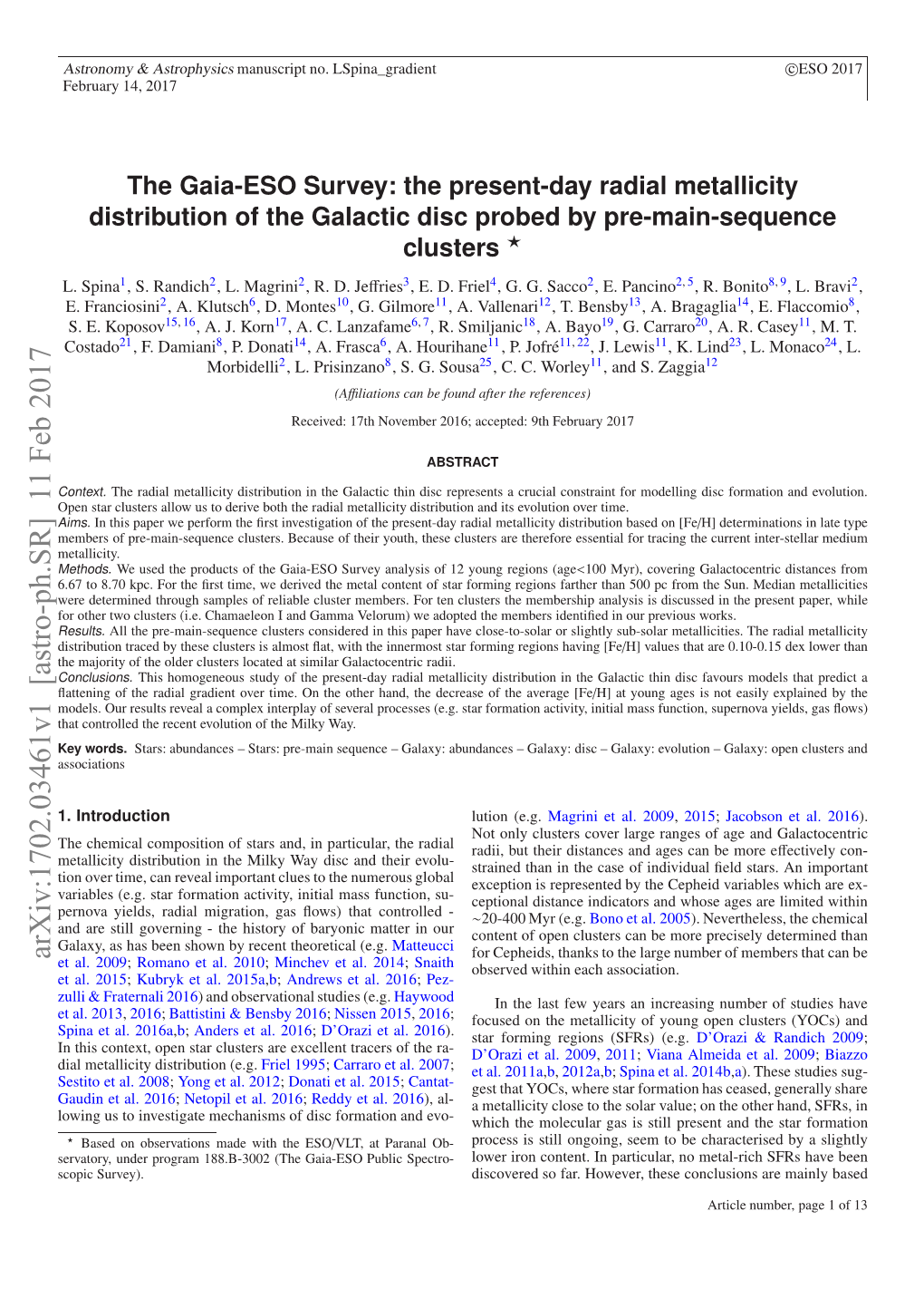 The Gaia-ESO Survey: the Present-Day Radial Metallicity Distribution of the Galactic Disc Probed by Pre-Main-Sequence Clusters