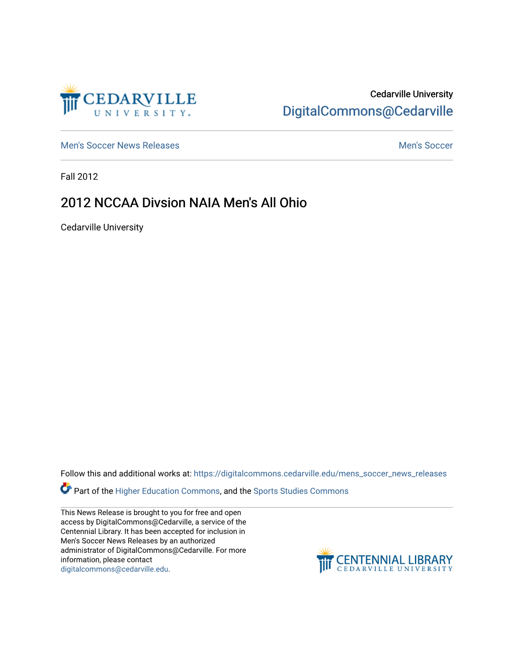 2012 NCCAA Divsion NAIA Men's All Ohio