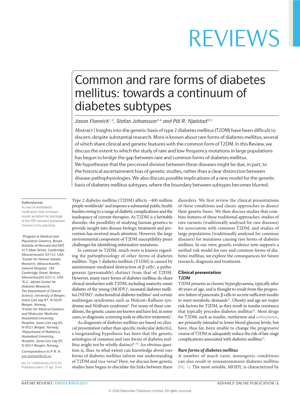 Common and Rare Forms of Diabetes Mellitus: Towards a Continuum of Diabetes Subtypes