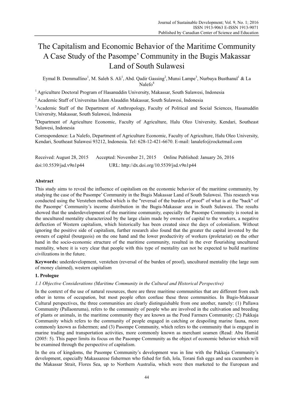 The Capitalism and Economic Behavior of the Maritime Community a Case Study of the Pasompe’ Community in the Bugis Makassar Land of South Sulawesi