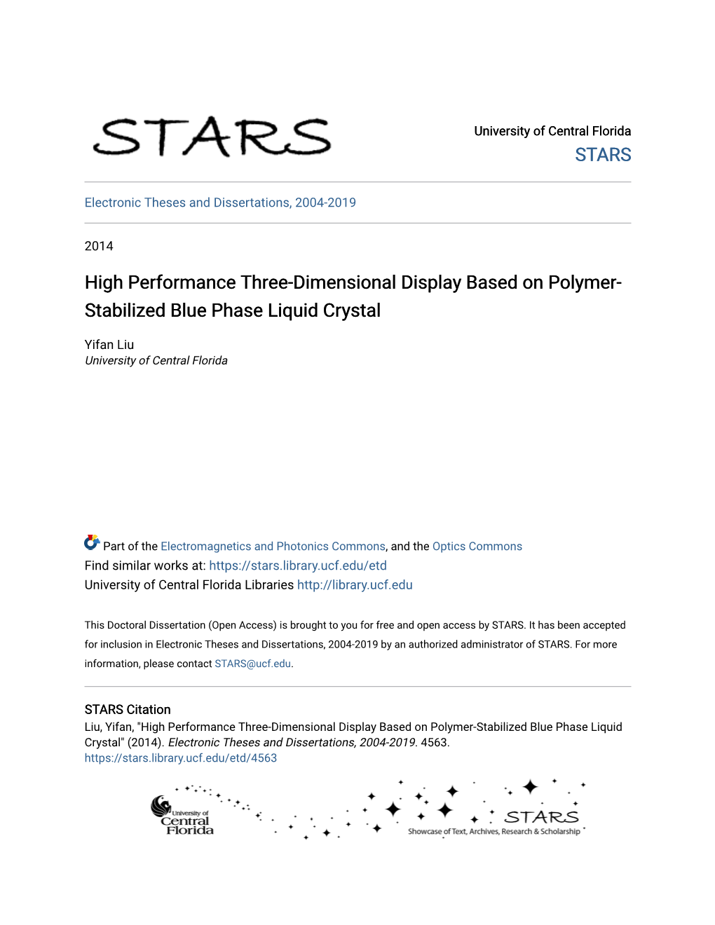 High Performance Three-Dimensional Display Based on Polymer- Stabilized Blue Phase Liquid Crystal