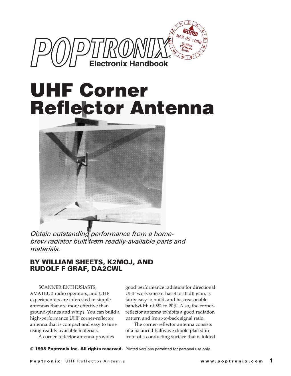 UHF Corner Reflector Antenna